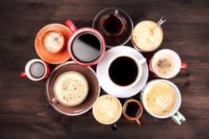 Many different cups of Coffee